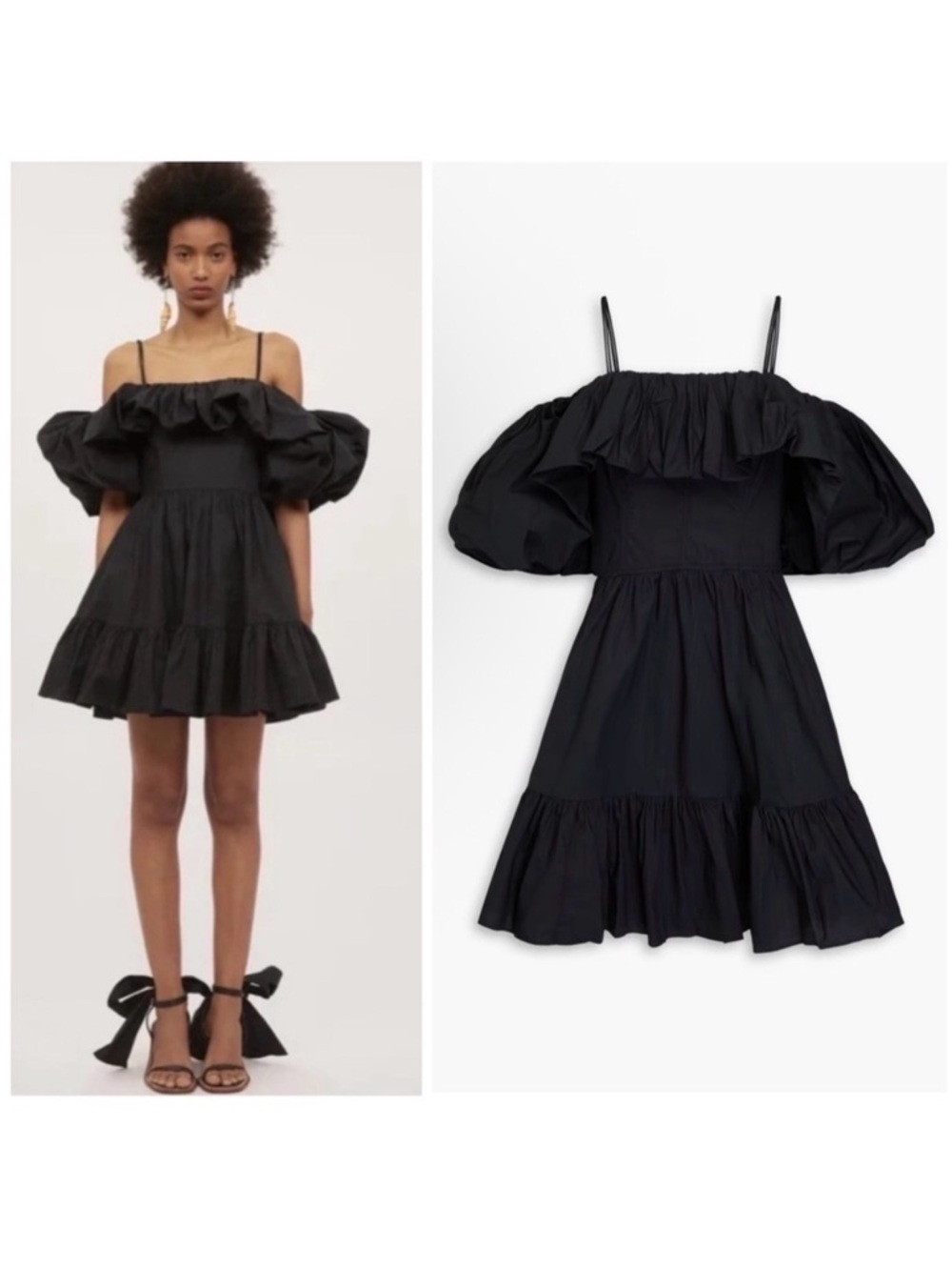 ULLA JOHNSON Women’s Size 6 Black Lila Cold-Shoulder Cotton-Poplin Mini Dress